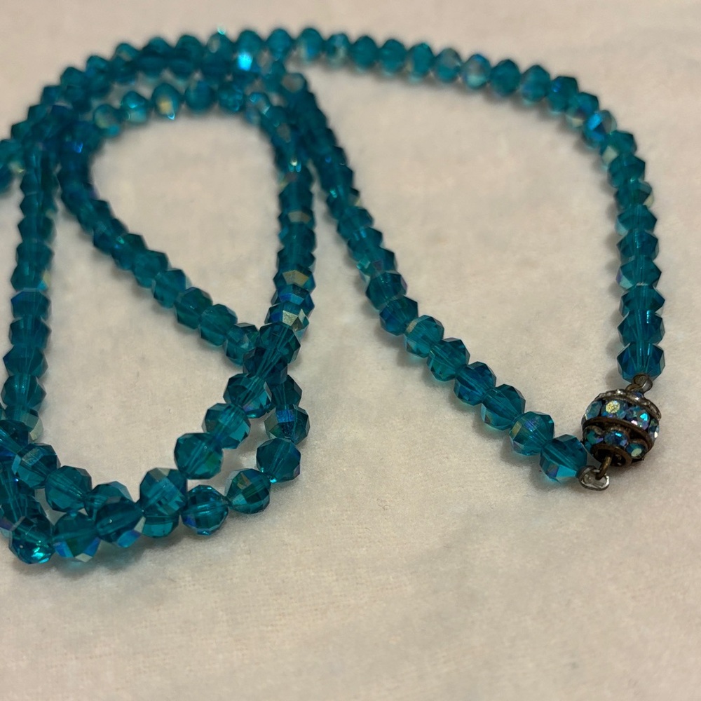 Teal Beaded Necklace with Decorative Clasp
